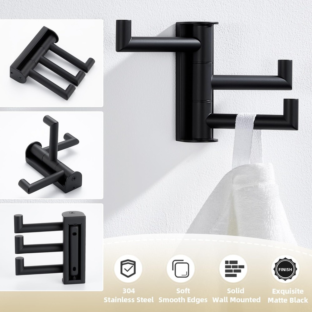 APLusee Swivel Towel Hook, 304 Stainless Steel Foldable Clothes Hook with Multi
