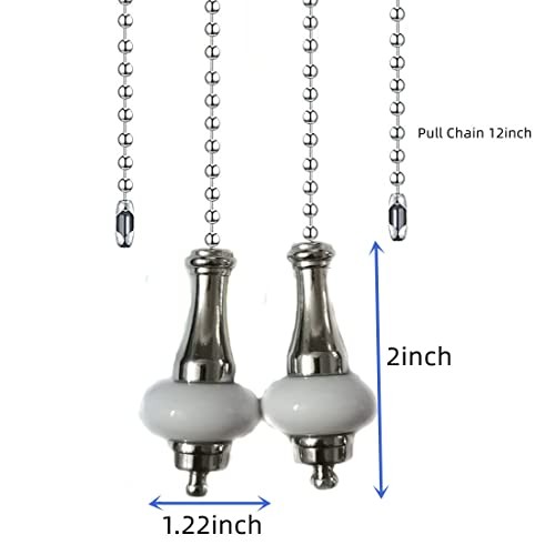 2Pcs Ceiling Fan Pull Chain Set, White Ceramic Decorative Fan Pull Chain
