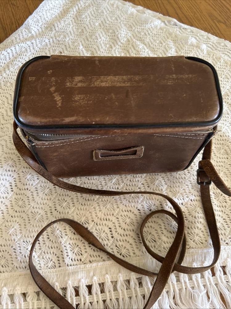 Vintage Service Brown Stitched Leather Camera Case & Strap