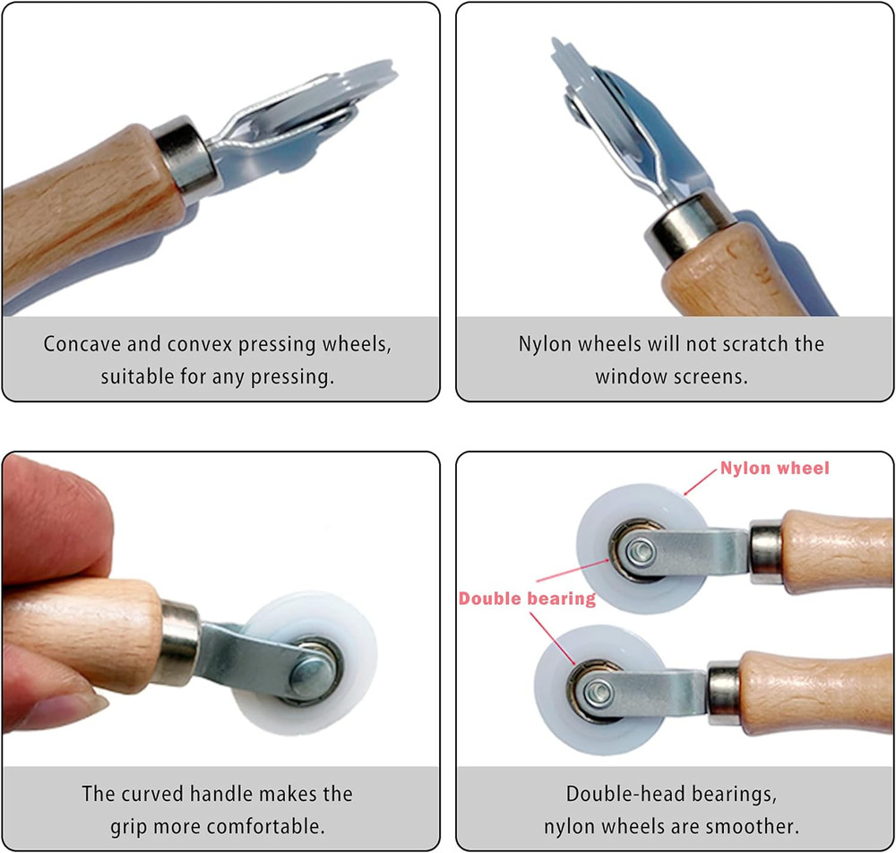 BAYTORY 3Pcs Screen Tool, Window Screen Spline Roller Tool with Wooden Handle an