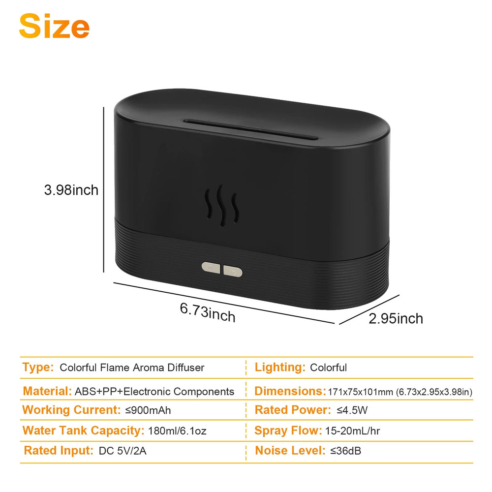 180Ml Air Diffuse Essential Oil Humidifier, Aroma Mist Diffuser with Fire 7 Col