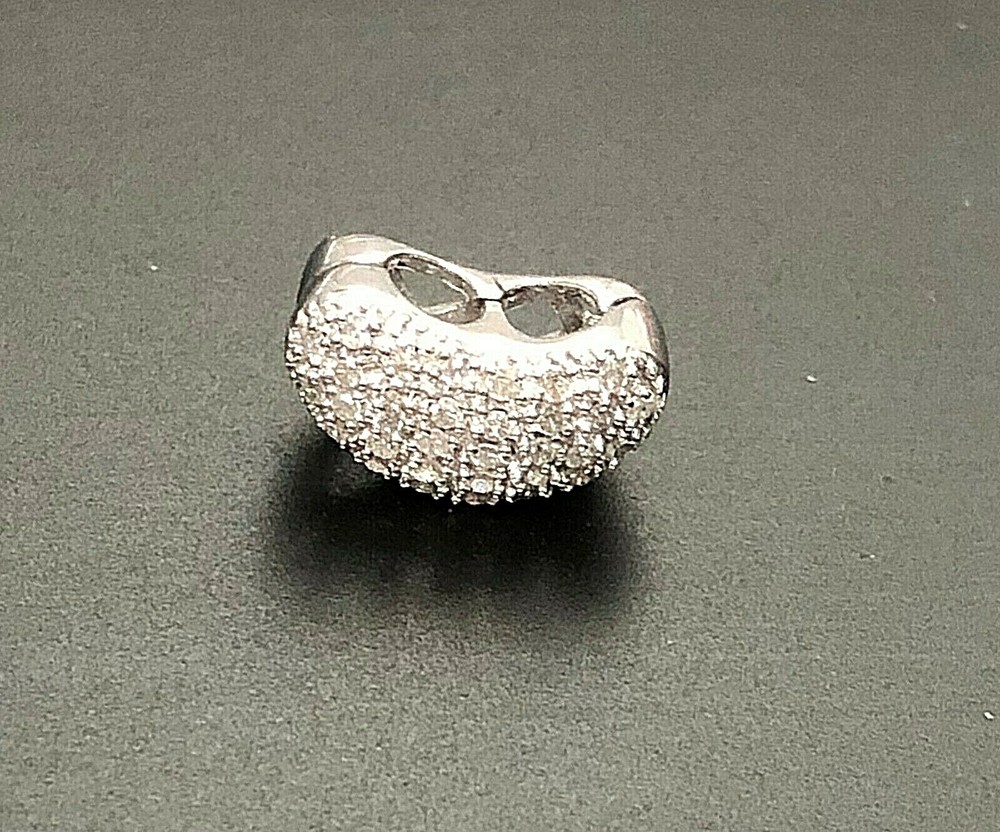 ADORABLE GENUINE DIAMOND BEAN STERLING SILVER OPEN PENDANT