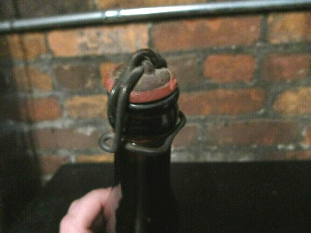Vintage Wire Snap Amber Beer Bottle