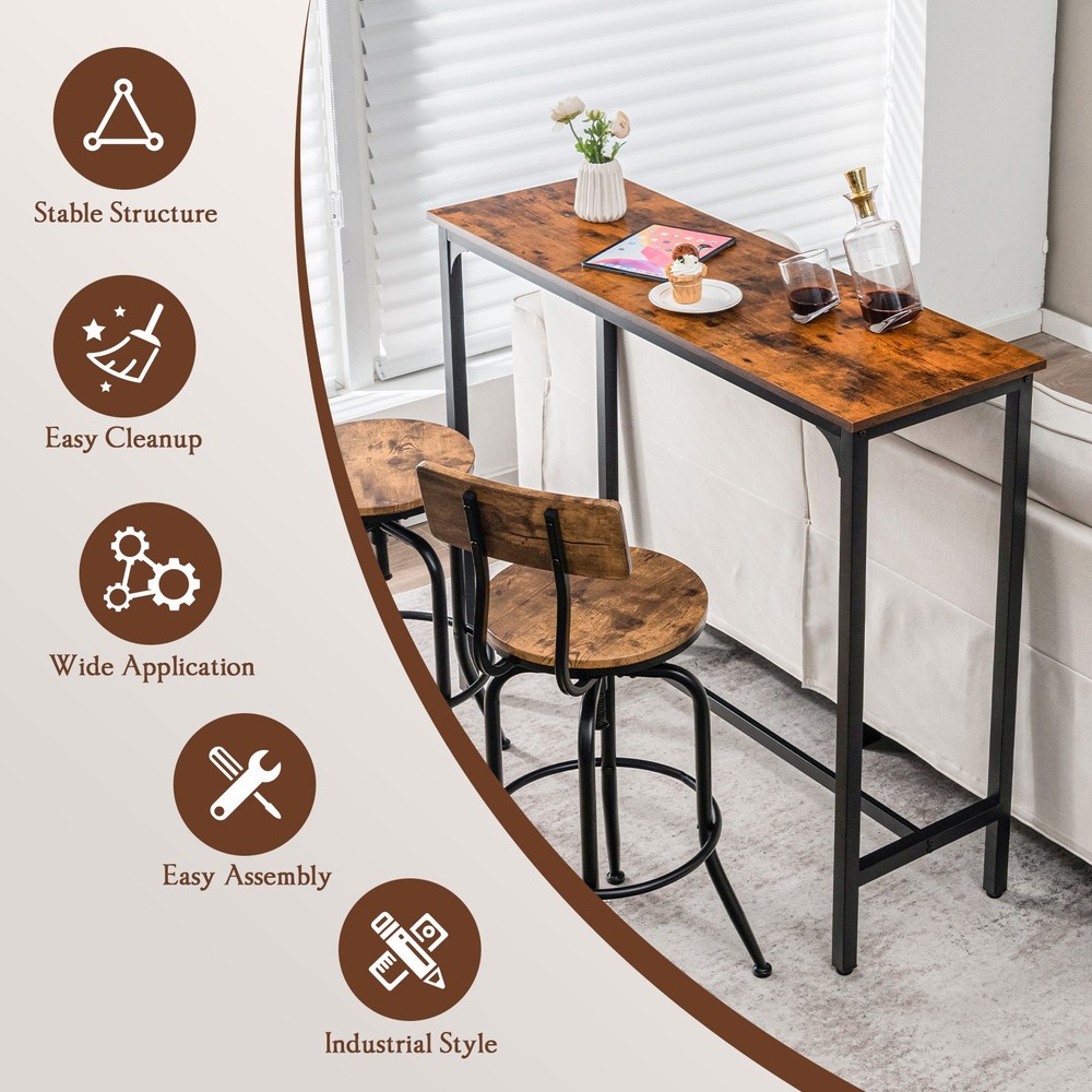 48" Rectangular Bar Table Kitchen Dining Table w/ Steel Frame & Adjustable Feet