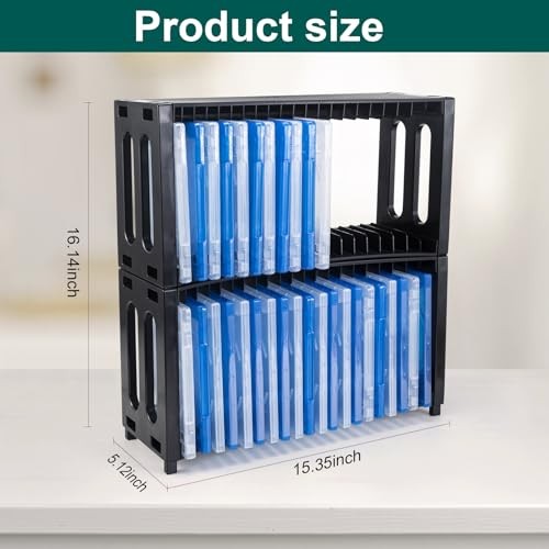 DVD Storage Rack, Stackable ABS 2 Pack DVD Storage Organizer Can Hold 40 Slim