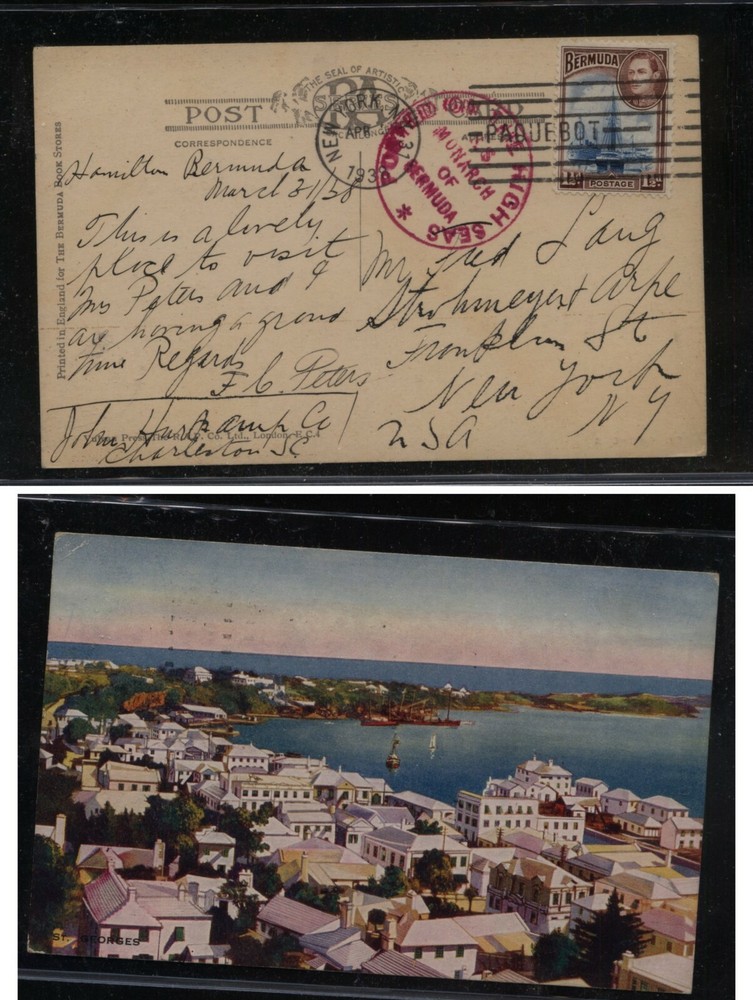 Bermuda  SS  Monarch  ship cancel  post  card        MS0103