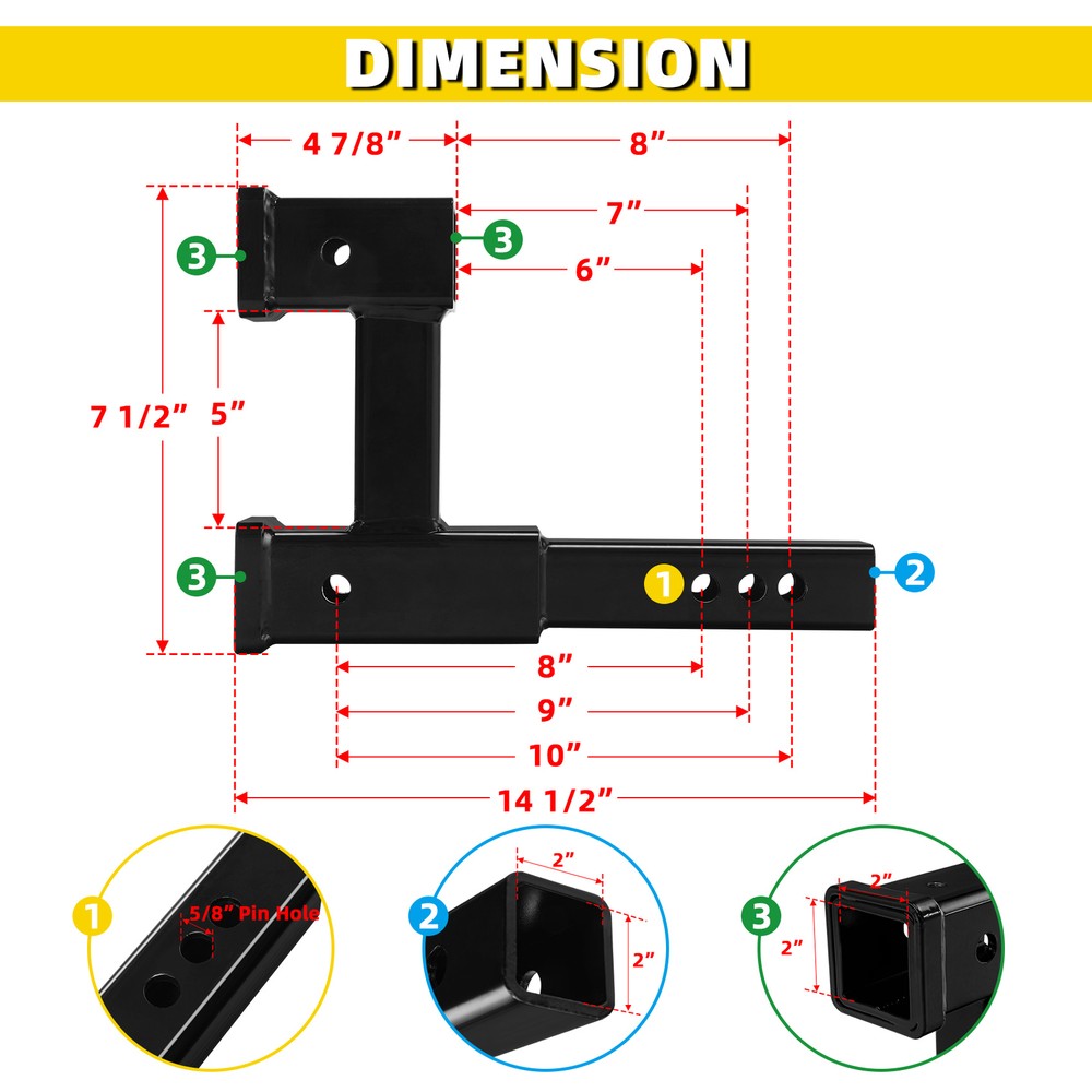 Dual 2" Trailer Hitch Receiver Rise Drop Extender Adapter Tow Truck 4000LB Black