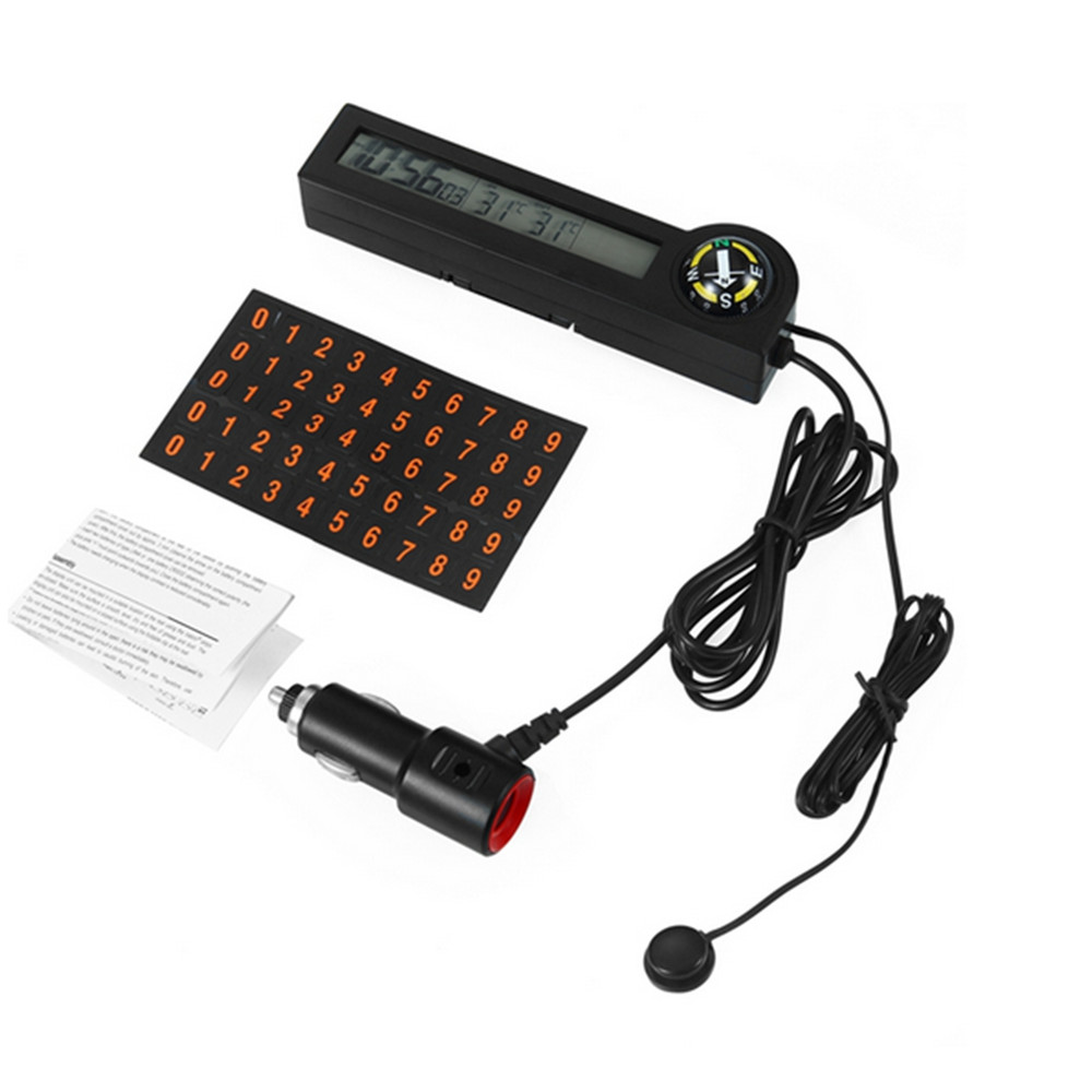 Car Digital Clock Thermometer Temperature Voltage Meter LCD Backlight Dash Mount