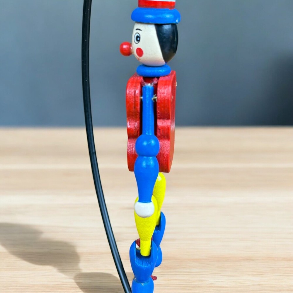 Wooden Pull String Puppet Jumping Jack Dancing Clown - VINTAGE