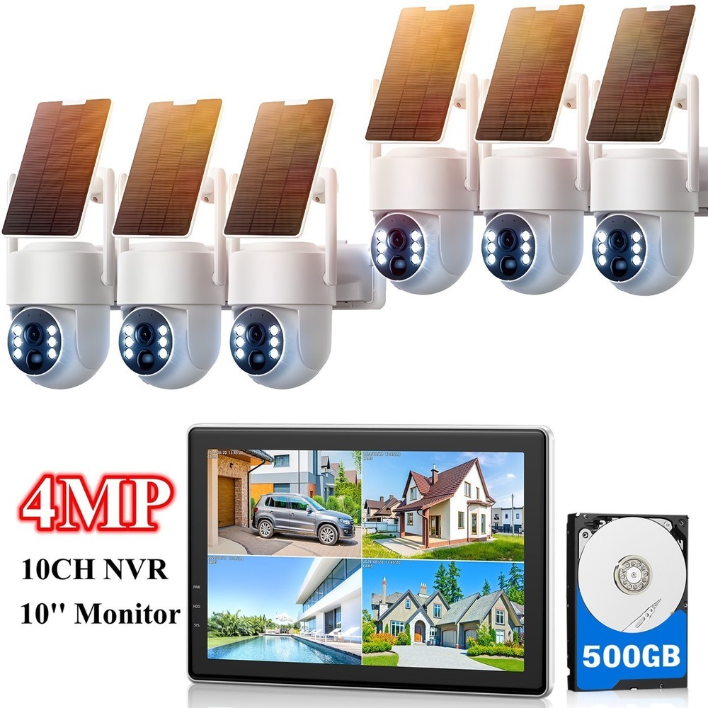 Solar Wireless 4MP Security IP Camera System with 10CH WIFI NVR Two Way Audio