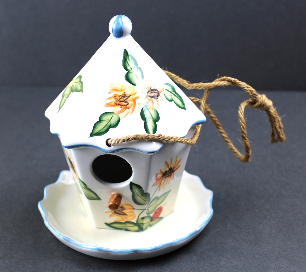 Glazed Ceramic Sunflower Hanging Birdhouse