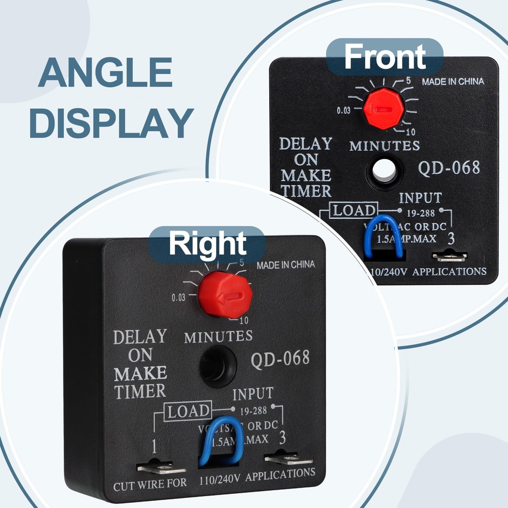 2Pcs Delay On Make Timer, QD-068, 0.03 to 10 Min, Adjustable Delay, 19-288 VA...