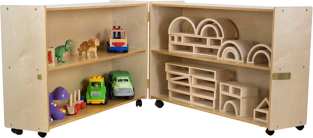 Rolling Folding Hinge Bookcase with Casters - 2-Shelf Storage Unit