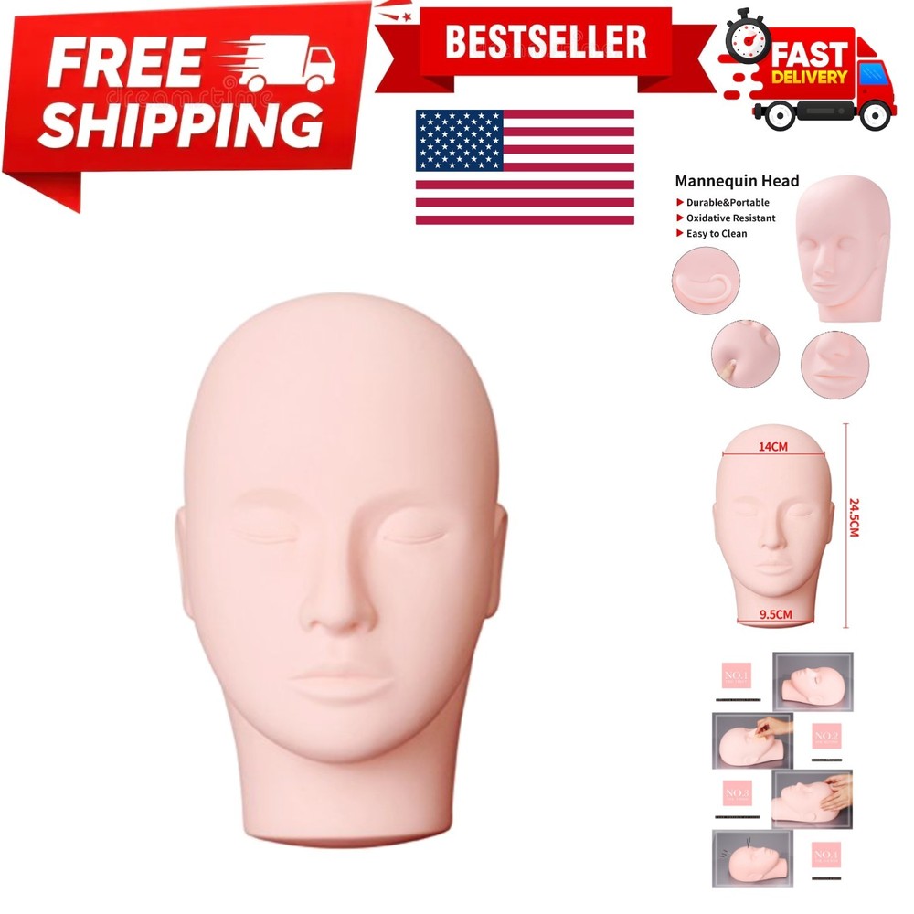 Professional Flat Head Mannequin for Makeup & Eyelash Training - Soft Silicone