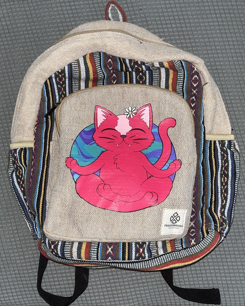 Hemp Backpack - Cat Design