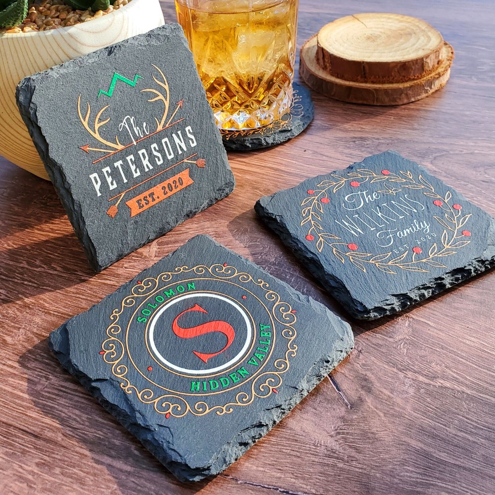 Custom Made Monogram Personalized Slate Stone Drink Coasters SLCCT