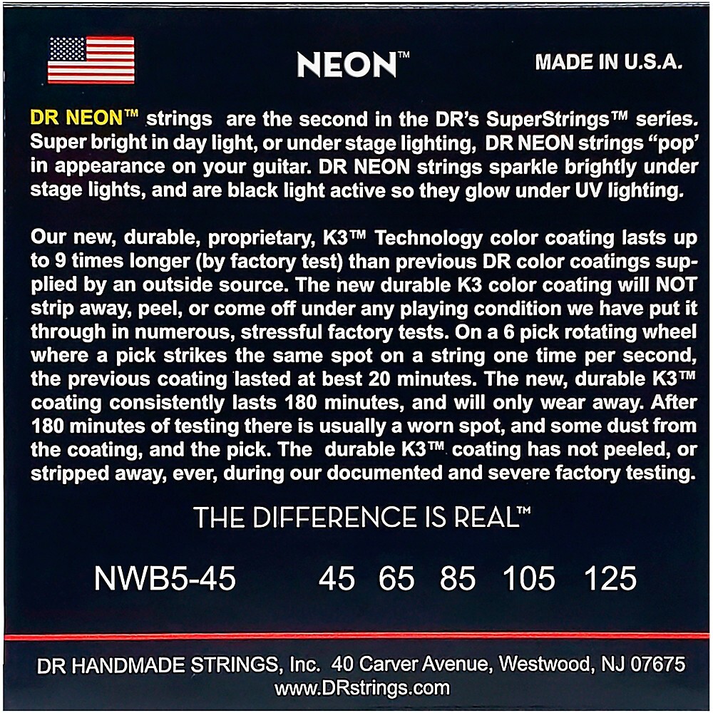 DR Strings Hi-Def NEON White Coated Medium 5-String Bass Strings