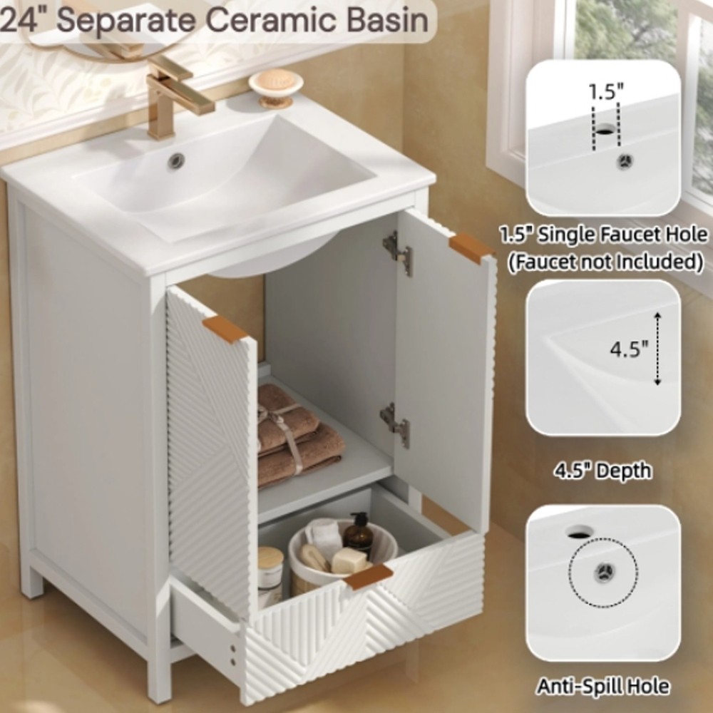 Durable 24 inch Bathroom Vanity Set Modern Solid Wood Bathroom Vanities In White