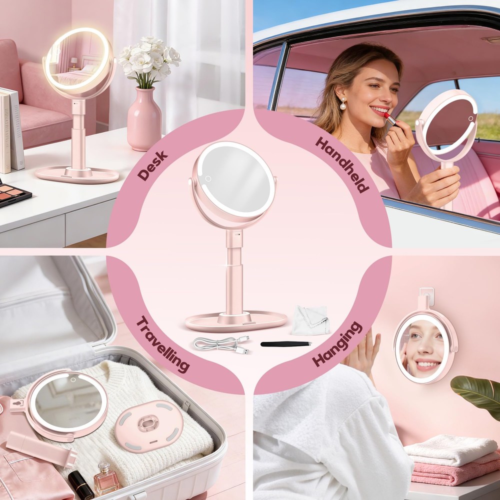 Makeup Mirror with Lights, 30X Magnifying, 64 LEDs - Adjustable Brightness