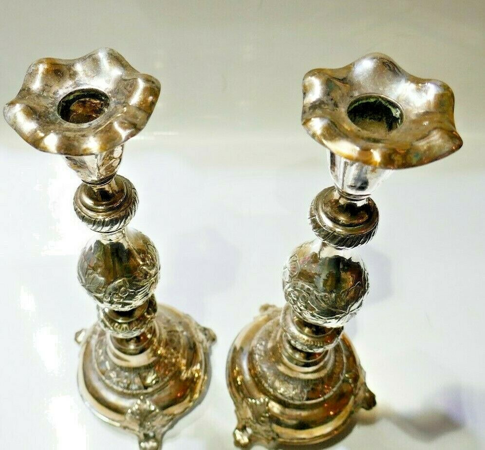 RUSSIAN Silver Pair of Candlesticks Antique