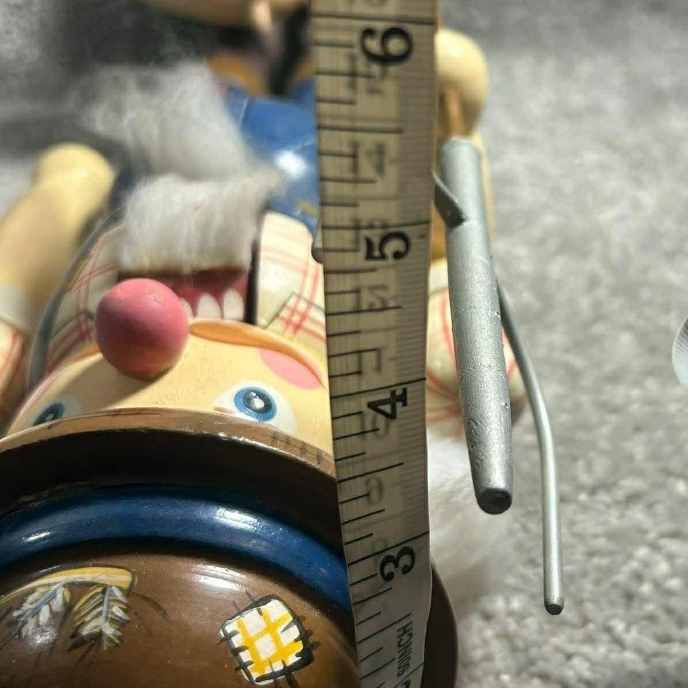 Farmer Nutcracker Blue Overalls with Pitchfork and Pig Decor