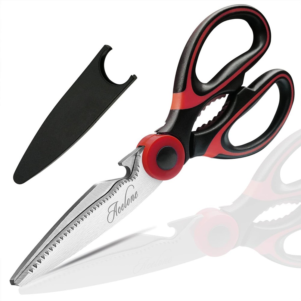 Red Black Kitchen Shears Heavy Duty Stainless Steel Multi-Function Scissors
