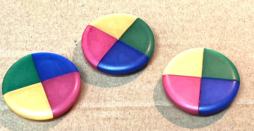 3 Colorful Plastic Buttons with 4 Triangle Sections 1 1/8” Sewing Crafts