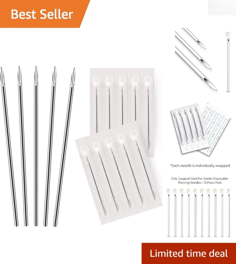 10 Pack 18G Sharp Hollow Piercing Needles - Sterile & Individually Sealed