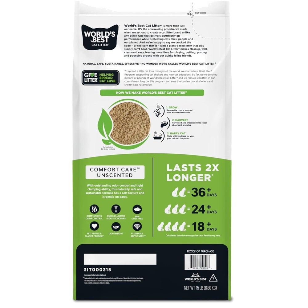 Lightweight Unscented Cat Litter - 15lb Bag, Easy Scooping