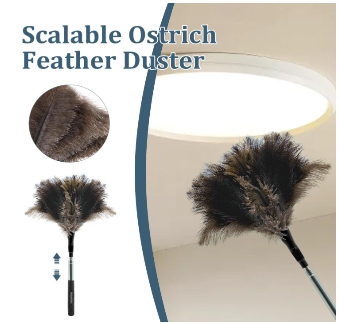 Extendable Feather Duster - 47 inches Fluffy Long Handle Reusable Feather Duster