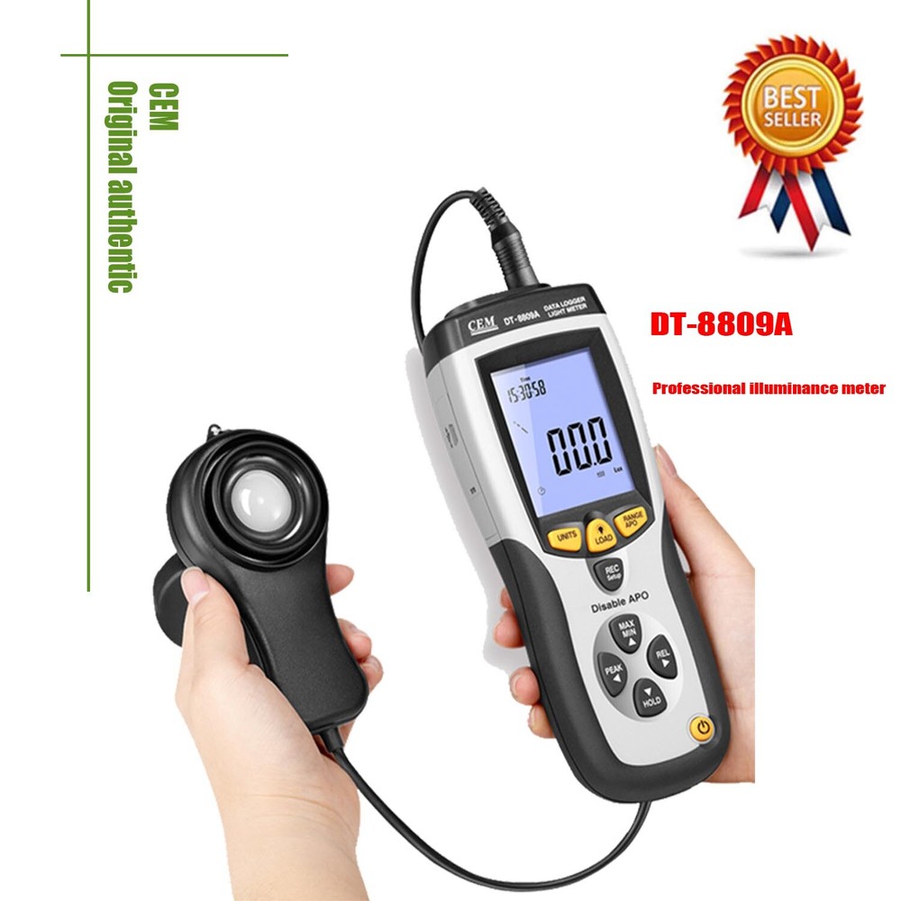 CEM DT-8809A Handheld Light Meter Range 400,000Lux Data Log 99 USB
