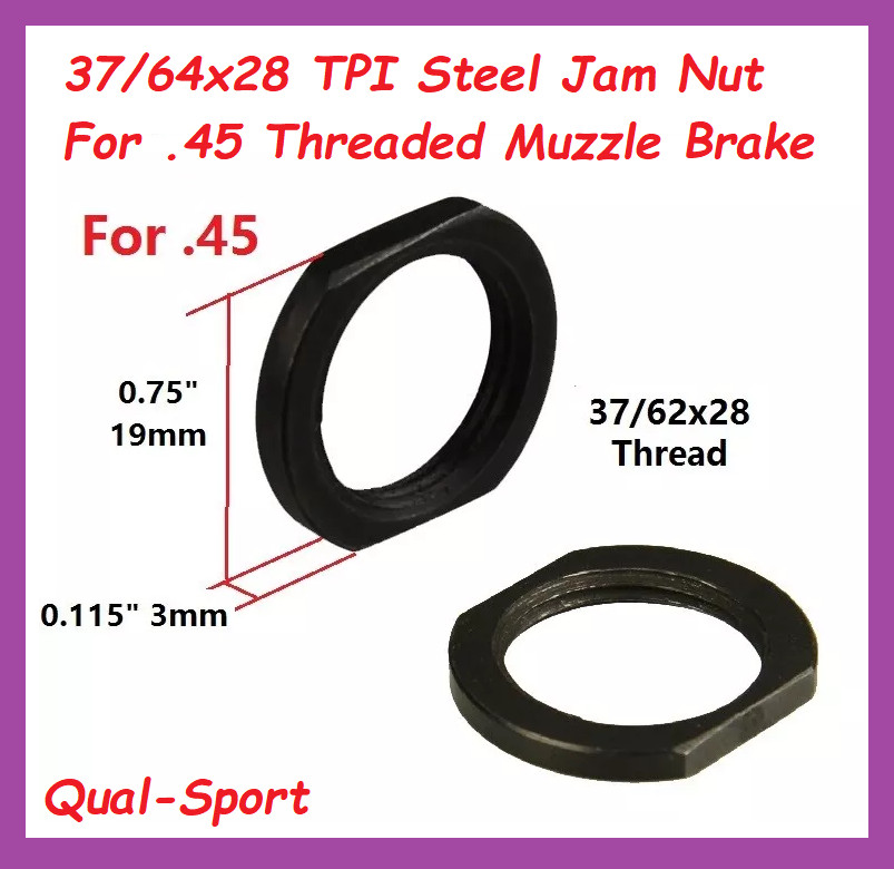 37/64x28 TPI Steel Jam Nut For .45 Threaded Muzzle Brake