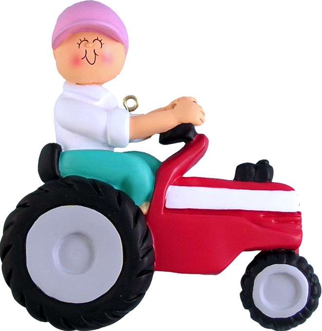 Tractor Red Female Personalized Christmas Tree Ornament