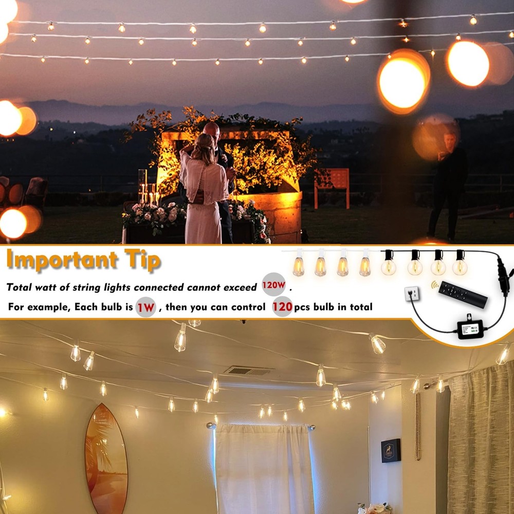 120W(Max) Remote Dimmer Timer Function Plug in for All Outdoor String Lights,...