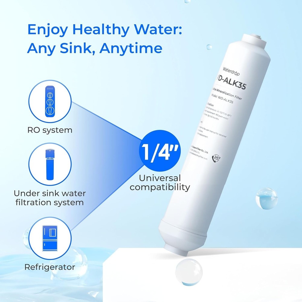 Waterdrop Alkaline Water Filter WD-ALK35, Alkaline Filter for RO System