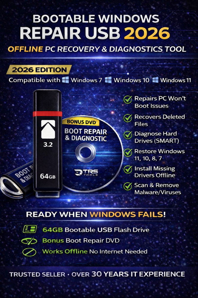 Windows 10/11 Repair USB, Windows Recovery Drive, Bootable USB, Emergency Boot