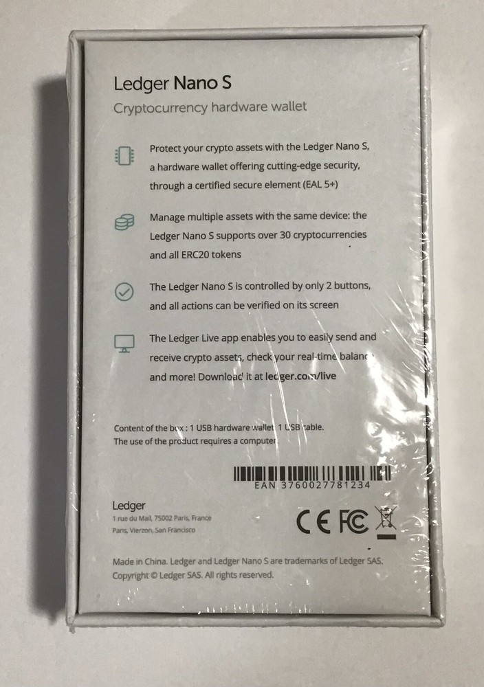 Ledger Nano S USB Hardware Wallet, New