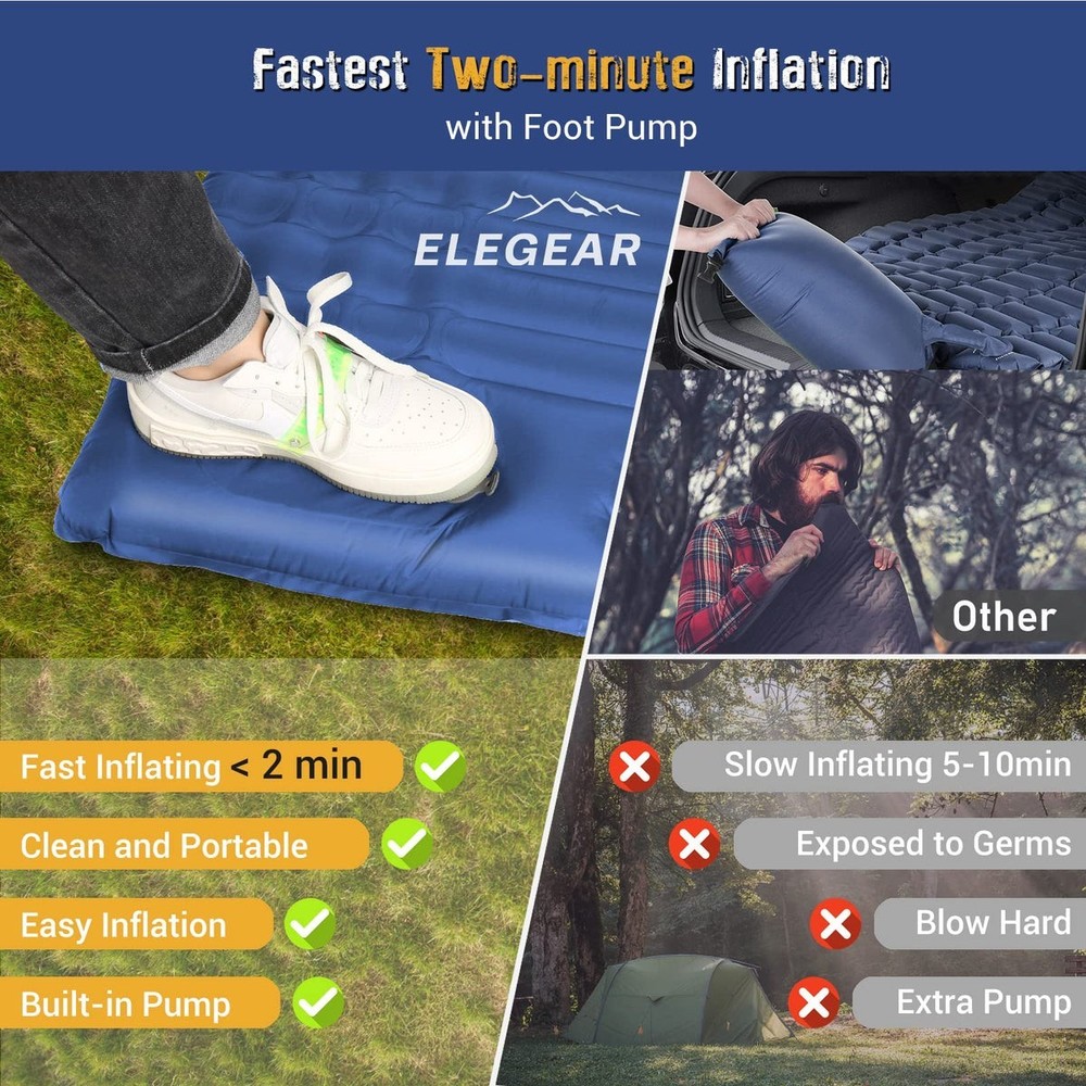 2 Pack Sleeping Pad, Ultralight Inflatable Sleeping Pad for Camping,