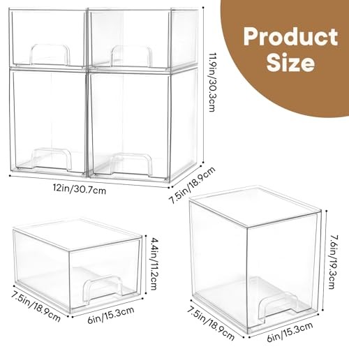 Baby Bottle Organizer, 4 Pack Clear Space-Saving Stackable 2 High + 2 Small