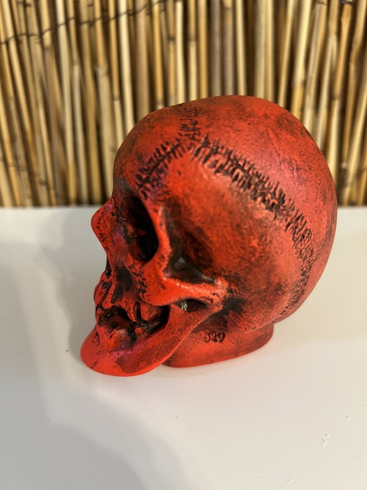 RANDOTTI ORIGINAL # 829 MEDIUM RED FLUORESCENT SKULL GLOWS UNDER BLACKLITE