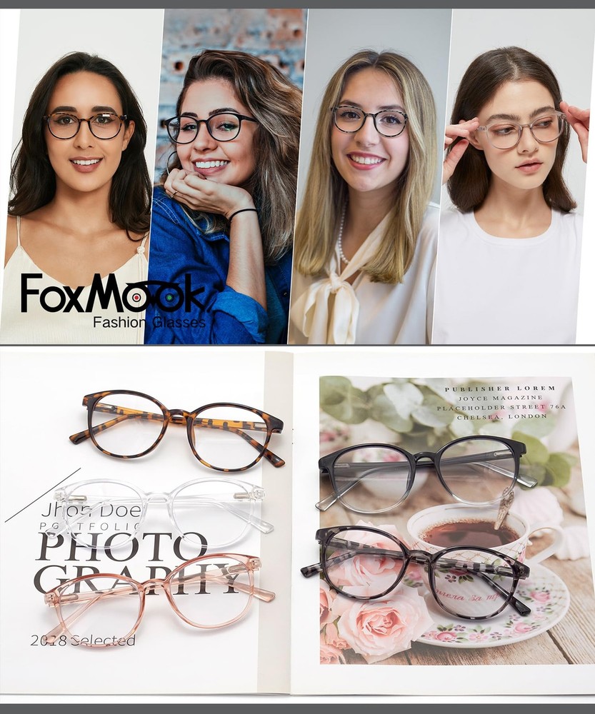 FoxMook 2-Pack Blue Light Blocking Glasses Standard, C2, Black Transparent