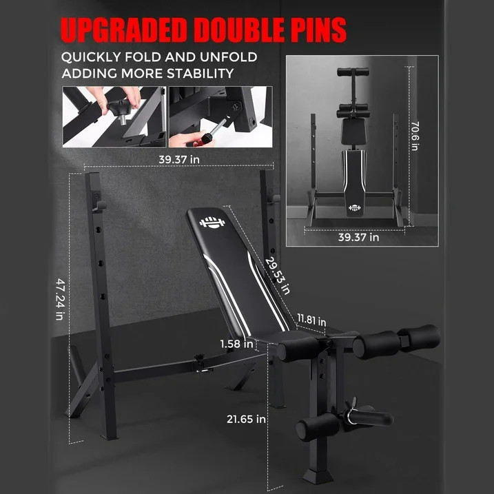 900LBS Foldable Weight Bench 5-in-1 Multi-functional Adjustable w/Weight Storage