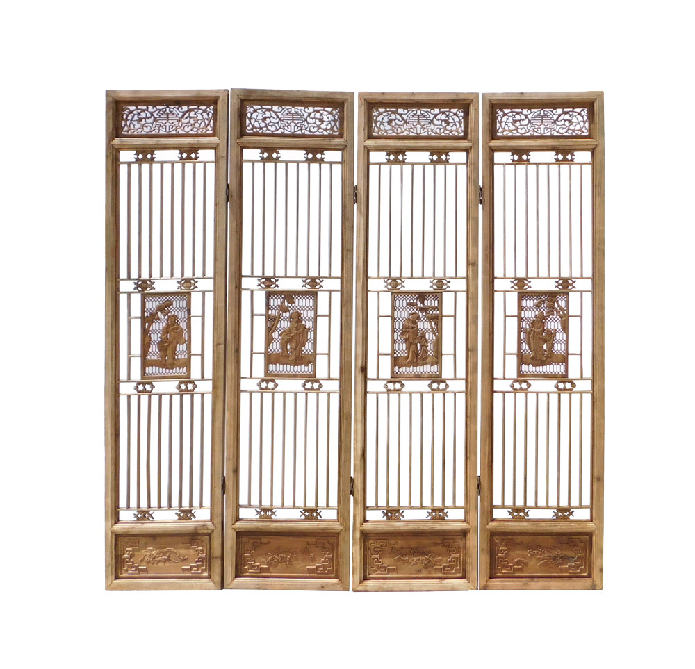 Chinese People Carving Window Pattern Wood Panel Floor Screen cs1523