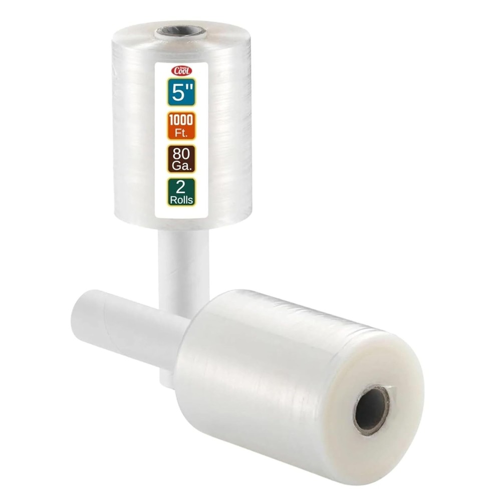 Multi-Purpose 80 Gauge Mini Stretch Wrap, 2 Pack 5 Inch Rolls for Packing