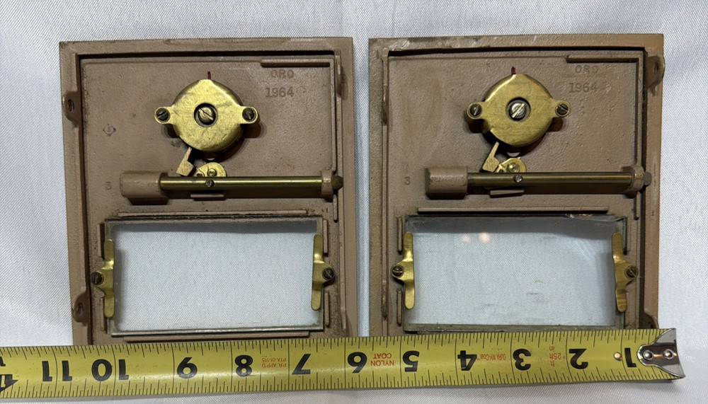 Vintage USPS Box Door Brass Combination Lock Egyptian Key Pattern 1964