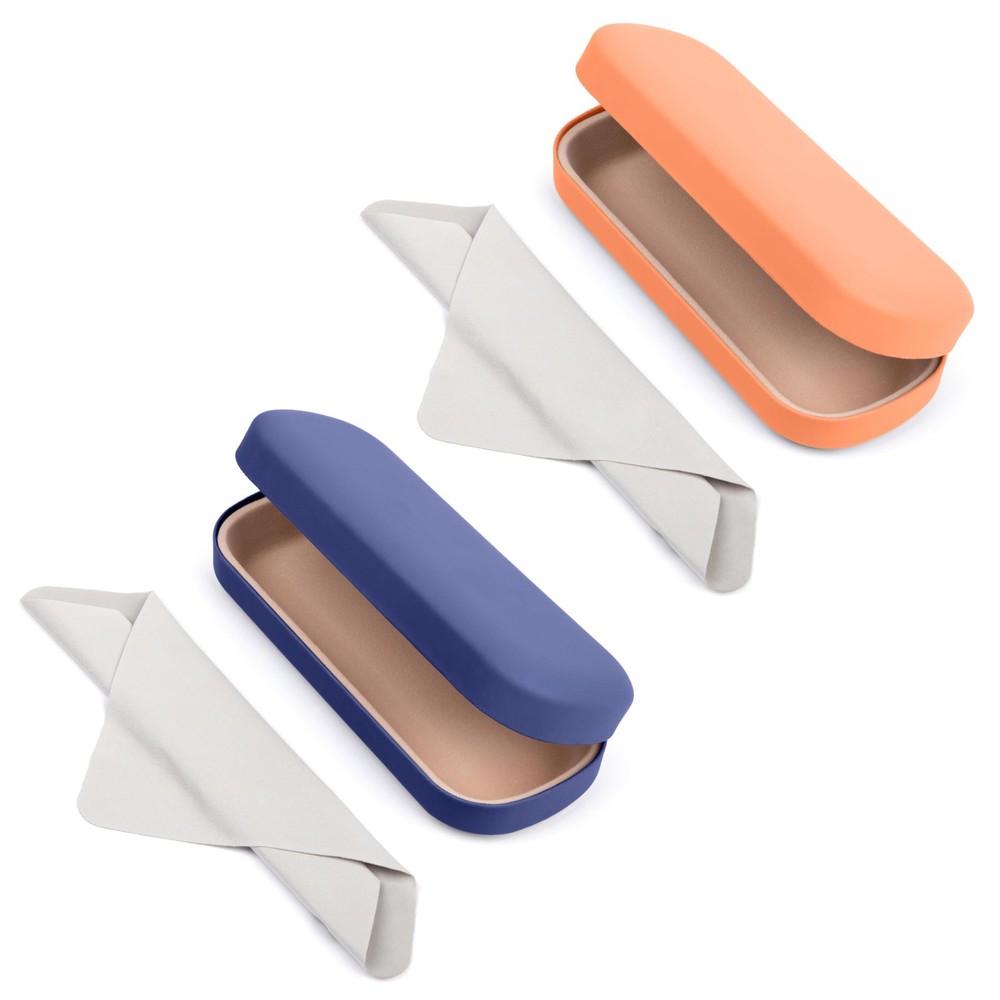 ™ Hard Shell Eyeglass Case with Grey Microfiber Cloth (2-Pack, Orange/Blue)