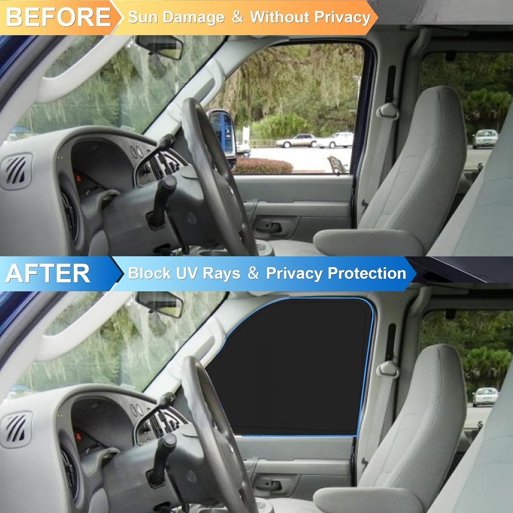 Front Side Window Sun Shade Silver & Black-Fit Ford E-150 E-250 E-350 E-450