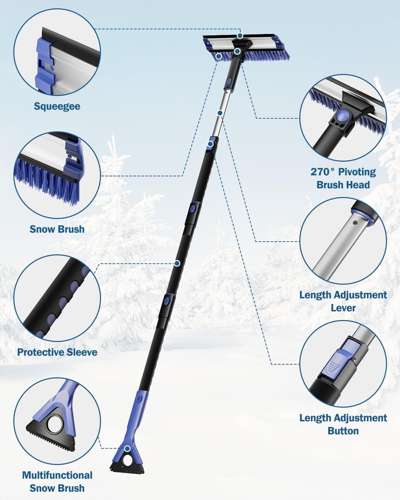 Multi-Function 47.7" Snow Brush & Ice Scraper with Foam Grip for Easy Handling