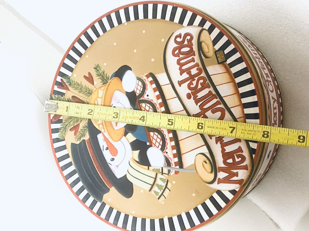Cookie Tin Round Container Jan Shade Merry Christmas 8”
