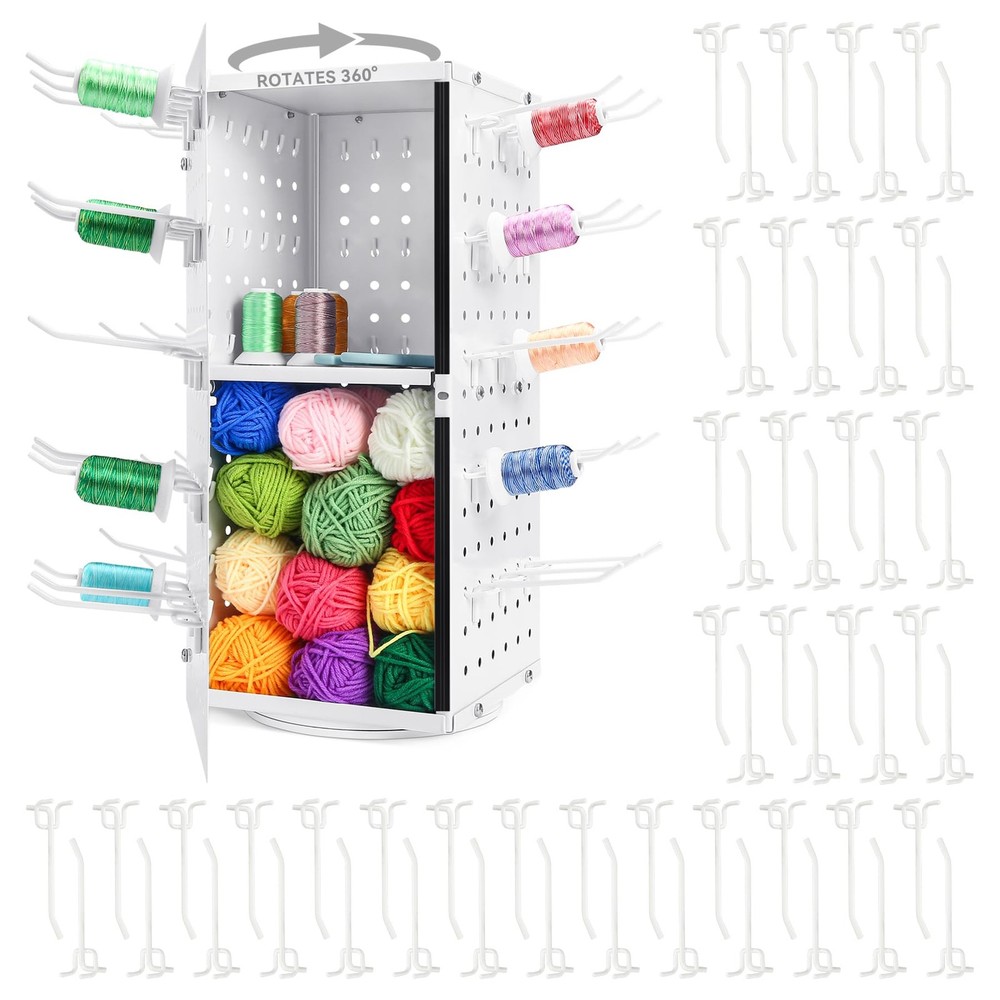 Metal 360° Fully Rotating Thread Rack, Detachable Thread Holder Organizer wit...